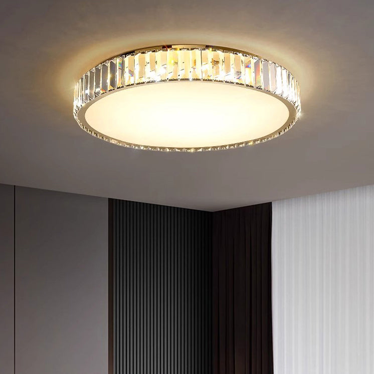 Modern Minimalist Round Stainless Steel Crystal LED Flush Mount Ceiling for Living Room