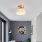 Japanese Vintage Brass Glass Dome 1-light Semi-flush Mount Ceiling Light BulbSquare