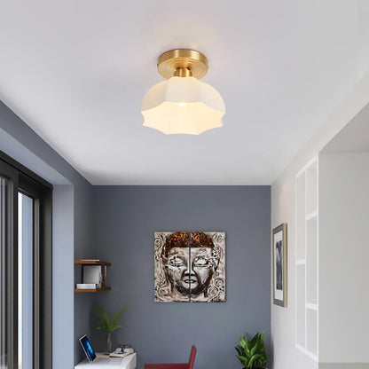 Japanese Vintage Brass Glass Dome 1-light Semi-flush Mount Ceiling Light