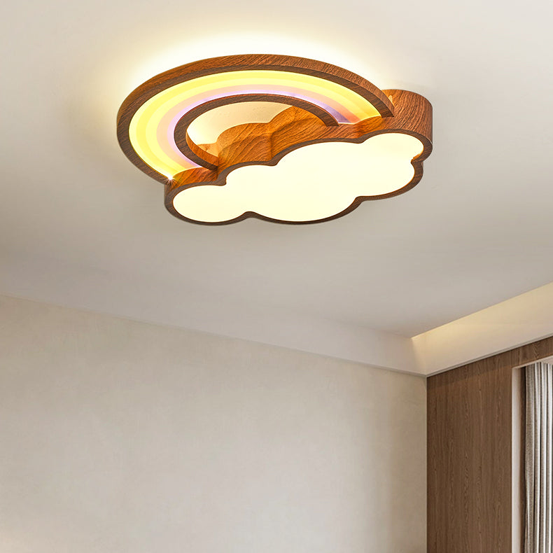 Lumendat Contemporary Creative Woodgrain Cartoon Animal Bee Aircraft Acrylic LED Kids Flush Mount Ceiling Light For Living Room Lumendat