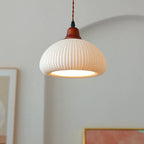 Japanese Vintage Pleated Ceramic Round Dome Wood 1-light Pendant Light Lumendat