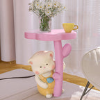 Lumendat Contemporary Creative Kids Cat Flower Resin End Table 1-Tray For Bedroom Lumendat