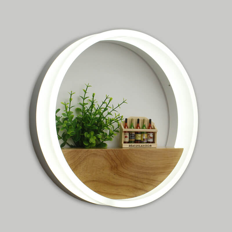 Creative Solid Wood Acrylic Storage Decoration Round LED Wall Sconce Lamp Lumendat