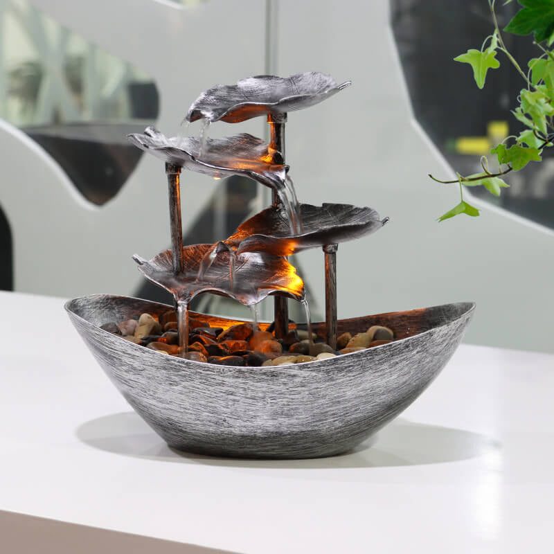 Creative Lotus Leaf Yuanbao Flowing Fountain LED Decorative Table Lamp Lumendat