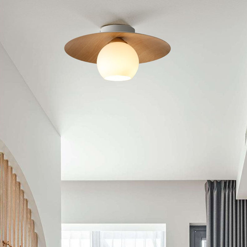 Contemporary Nordic Round Domed Iron Glass 1-light Semi-flush Mount Ceiling Light for Living Room
