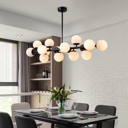 Contemporary Scandinavian Long Round Globe Iron Glass 16-light Island Light Chandelier for Dining Room