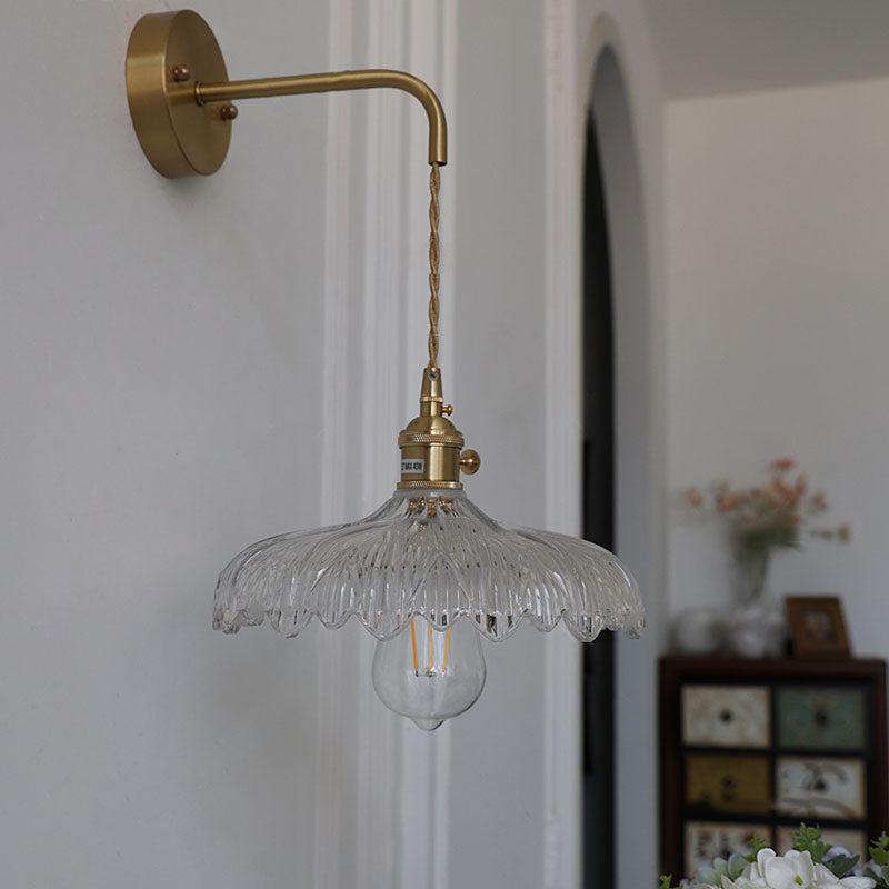 Modern Art Deco Iron Flower Glass Shade 1-Light Wall Sconce Lamp For Bedroom Lumendat