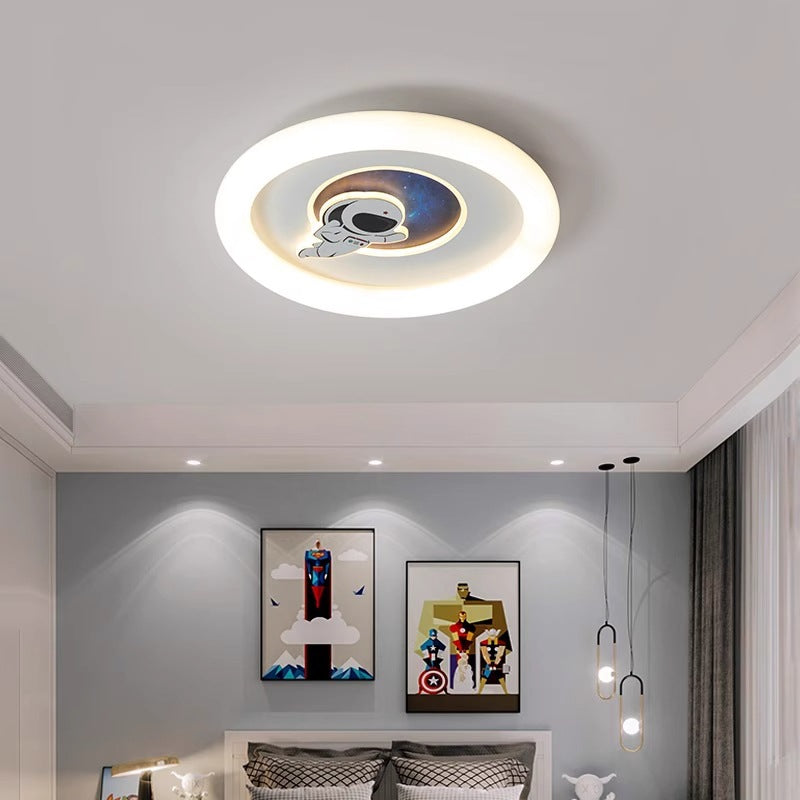 Lumendat Contemporary Creative Kids Round Rocket Astronaut Iron Acrylic LED Flush Mount Ceiling Light For Bedroom Lumendat