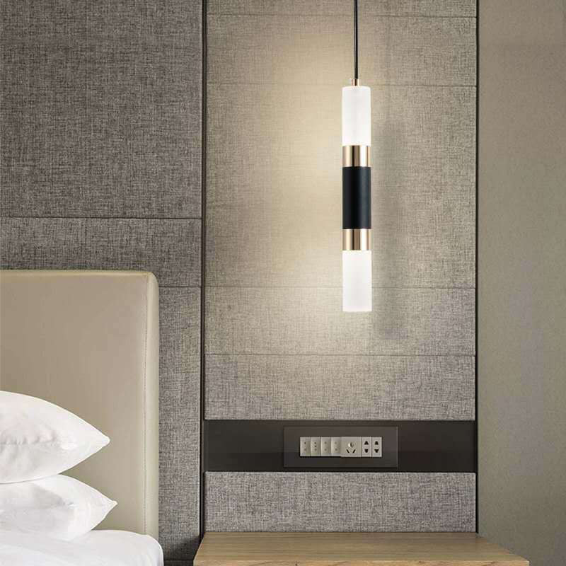 Modern Minimalist Cylinder Aluminum Acrylic LED Pendant Light for Bedroom BulbSquare