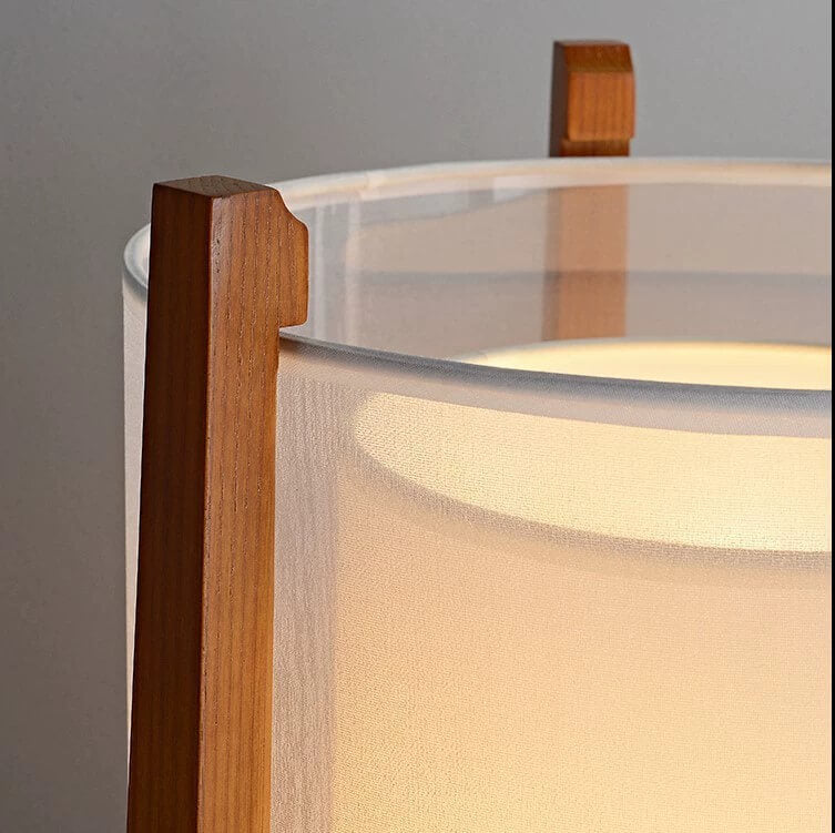 Traditional Japanese Solid Wood Brass Fabric Column 1-Light Standing Floor Lamp For Living Room And Bedroom Lumendat
