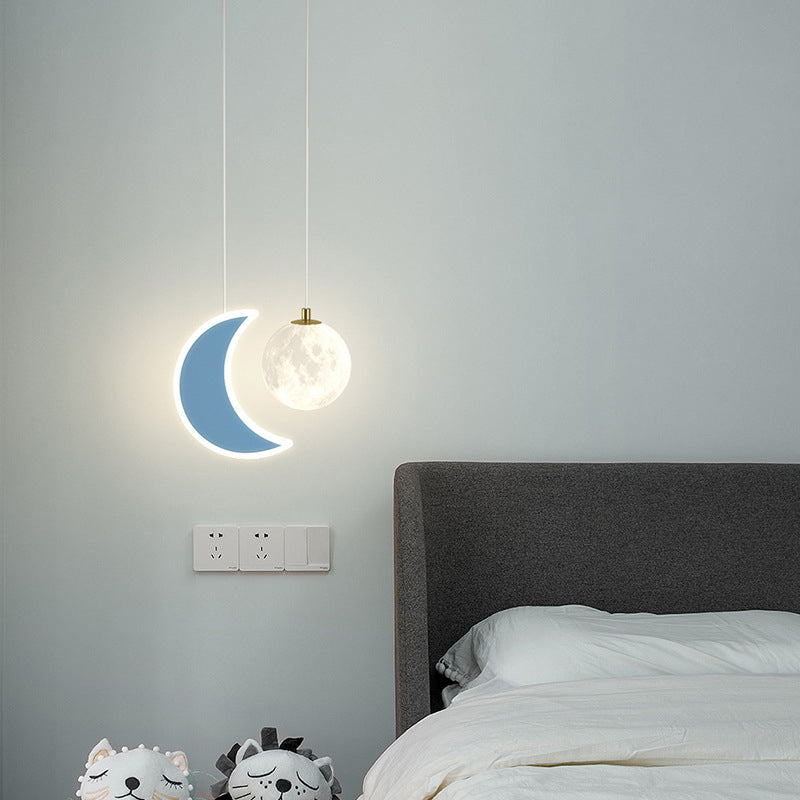 Lumendat Contemporary Creative Cartoon Acrylic Aircraft Moon Shade LED Kids Chandelier For Bedroom Lumendat
