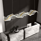 Contemporary Luxury Acrylic Corrugated Fluttering Tape Metal LED Island Light Pendant Light for Living Room BulbSquare
