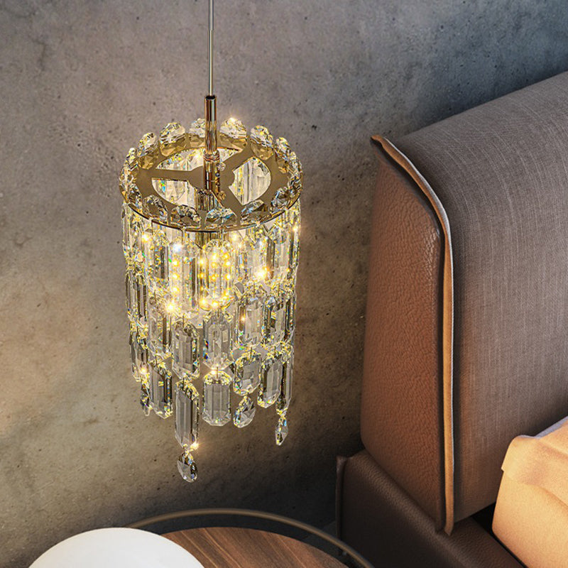 Modern Art Deco Cylinder Metal Crystal 1-light Pendant Light for Living Room