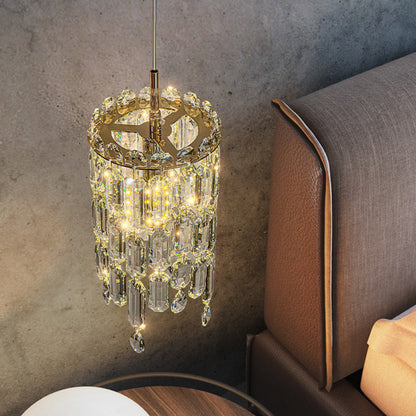 Modern Art Deco Cylinder Metal Crystal 1-light Pendant Light for Living Room