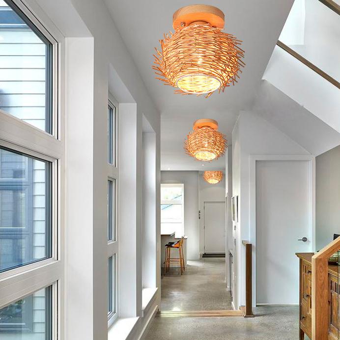 Modern Minimalist Creative Bamboo Weaving Flush Mount Ceiling Lamp Lumendat