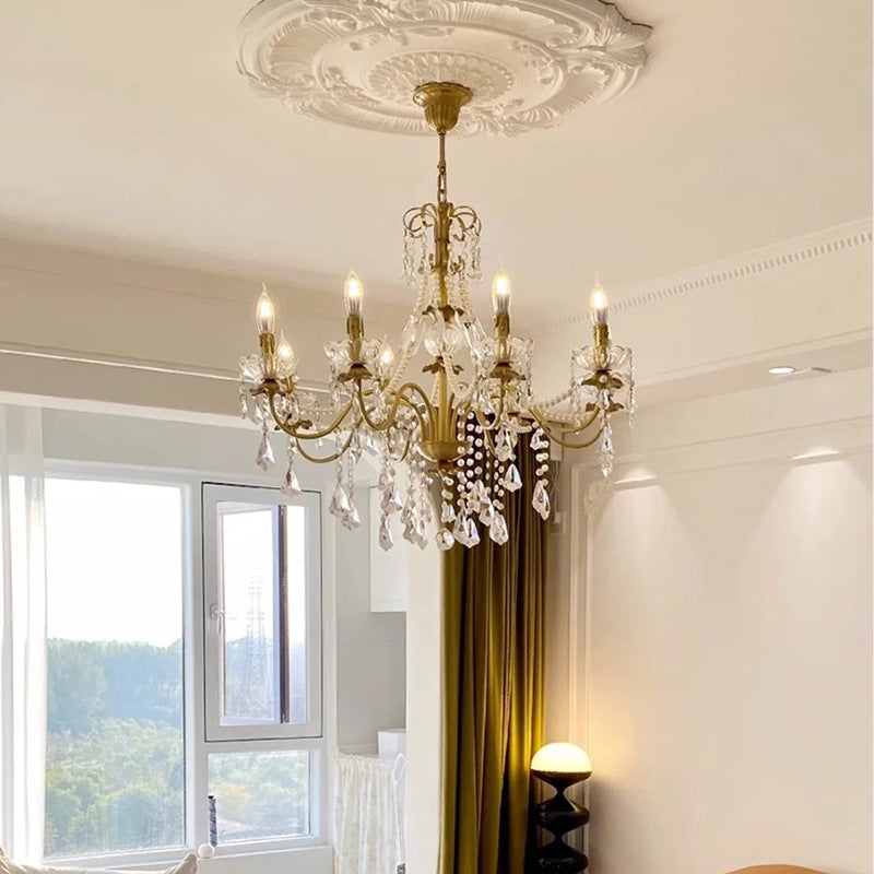Traditional French Candelabra Flower Iron Crystal 3/6/8 Light Chandelier for Living Room BulbSquare