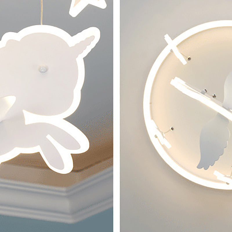 Lumendat Contemporary Nordic Kids Iron Acrylic Round Unicorn Star LED Flush Mount Ceiling Light For Bedroom Lumendat