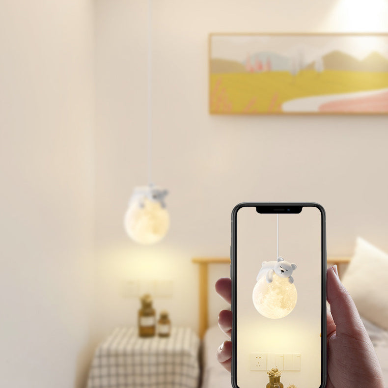 Contemporary Creative Resin Animal Rabbit Moon 1-light Kids Pendant Light for Living Room BulbSquare