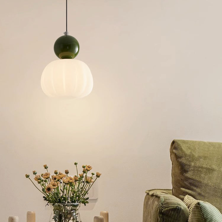 Modern Minimalist Round Pumpkin Iron Acrylic 1-light Pendant Light for Bedroom