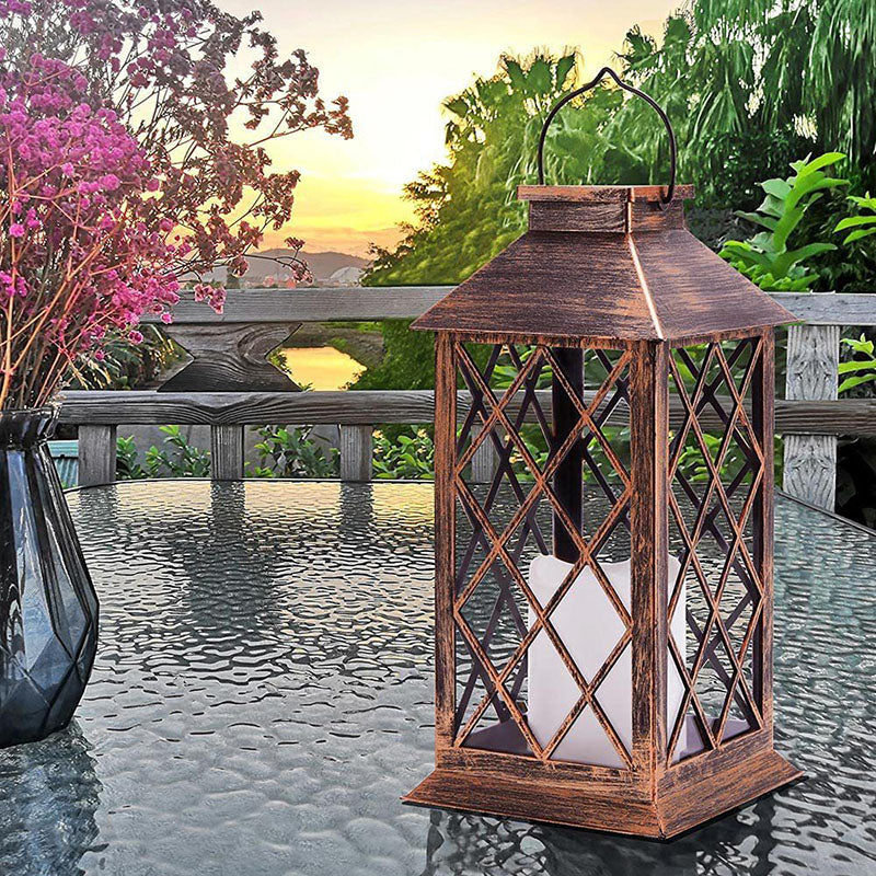 Traditional Vintage Solar Quadrangle Palace Light Iron Glass LED Outdoor Light For Garden Lumendat