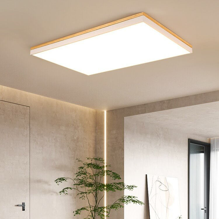 Modern Minimalist Solid Wood Acrylic Square Rectangle LED Flush Mount Ceiling Light for Living Room BulbSquare