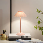 Contemporary Scandinavian Rechargeable Iron Fabric Conic Pleated 1-Light Table Lamp For Bedside Lumendat