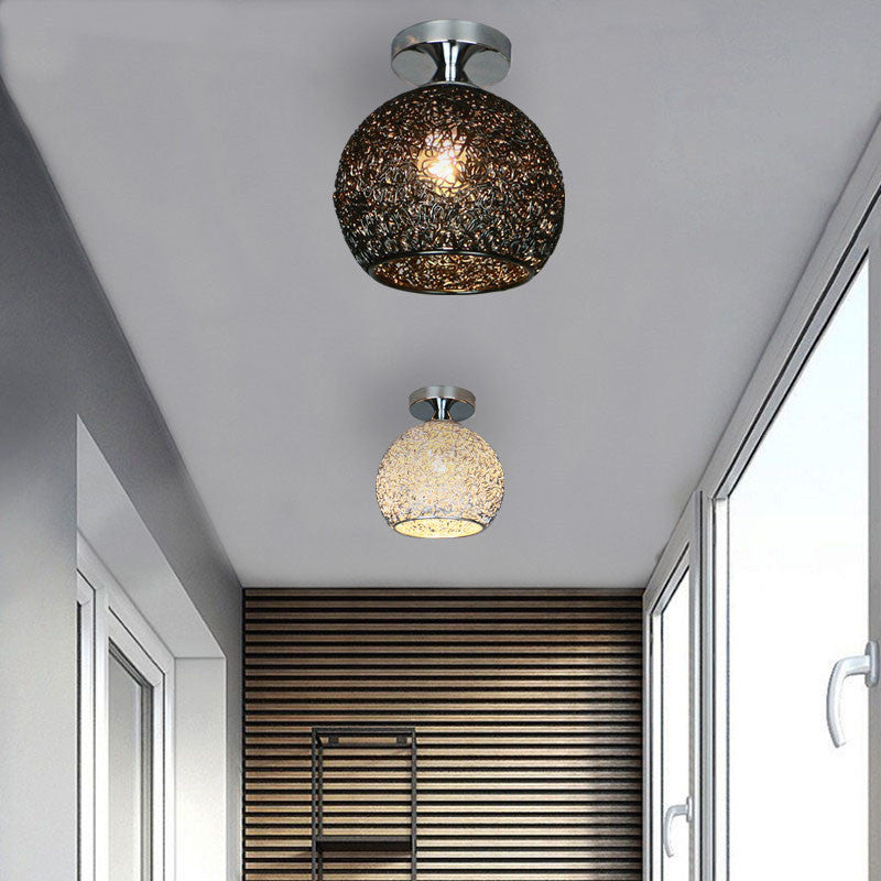 Contemporary Scandinavian Iron Aluminum Weaving Ball 1-light Semi-flush Mount Ceiling Light for Hallway