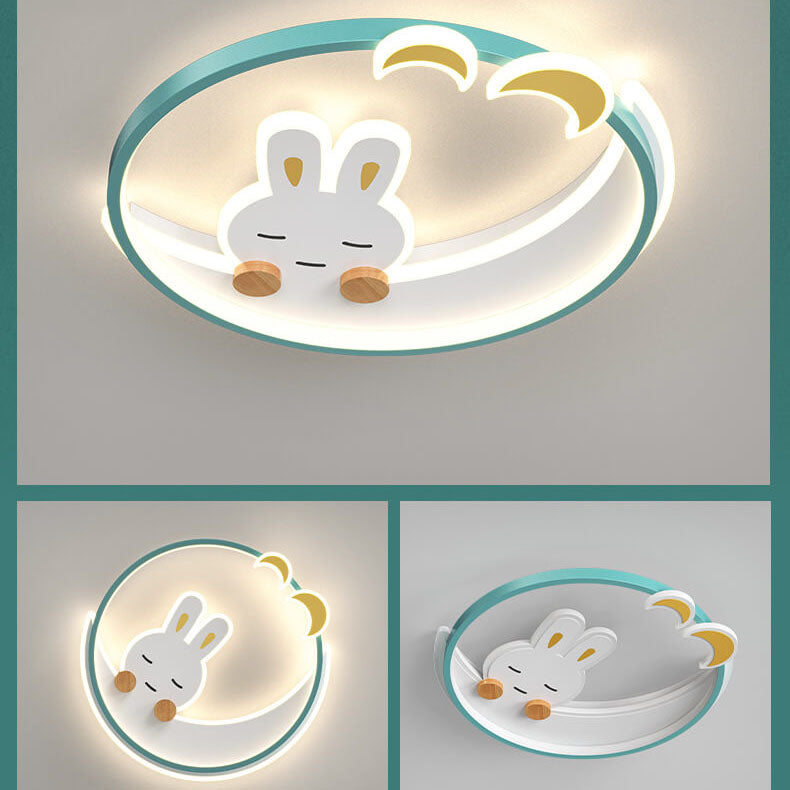 Lumendat Modern Creative Cartoon Rabbit Iron Round LED Kids Flush Mount Ceiling Light Lumendat
