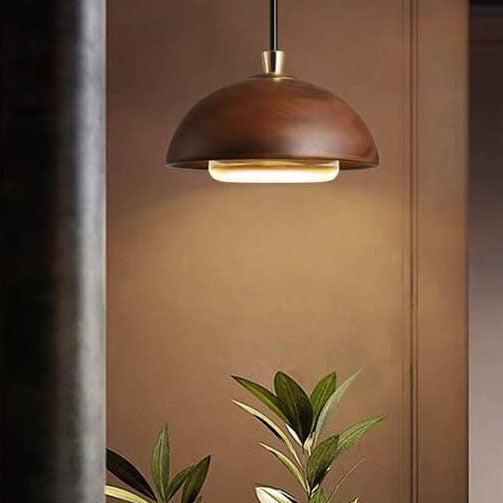 Nordic Minimalist Solid Wood Dome Glass Lampshade LED Pendant Light BulbSquare
