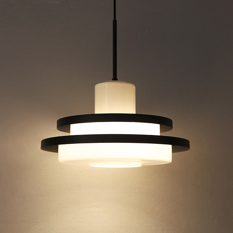 Traditional Vintage Round Cylinder Glass Iron 1-light Pendant Light for Living Room