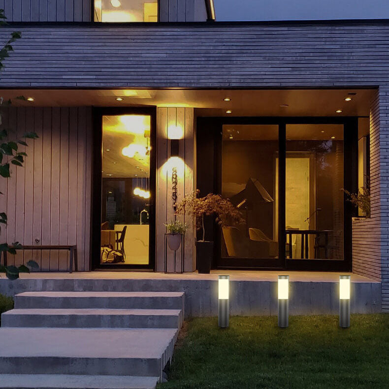 Modern Cylindrical Stainless Steel Waterproof Solar Outdoor Lawn LED Garden Ground Insert Landscape Light Lumendat