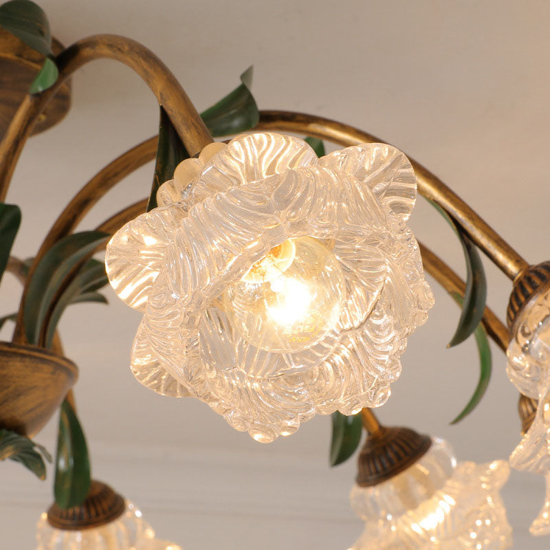 Traditional Rustic Floral Iron Glass 6/8/10 Light Semi-Flush Mount Ceiling Light For Living Room Lumendat