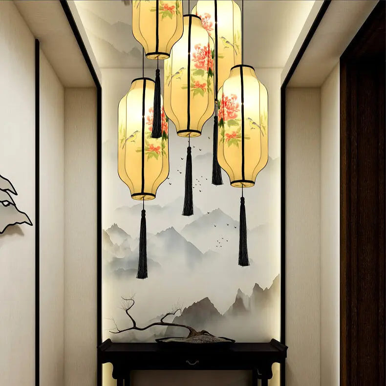Oriental Antique Handmade Oval Lantern Fabric 1-light Pendant Light Lumendat