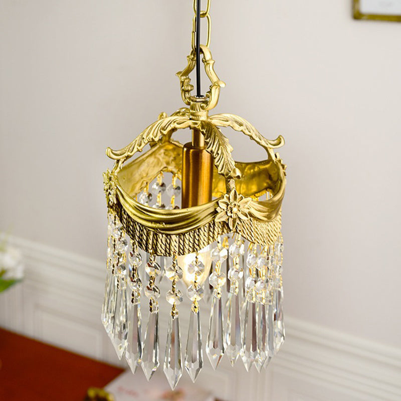 Vintage Luxury Crystal Copper Tassel 1-Light Pendant Light