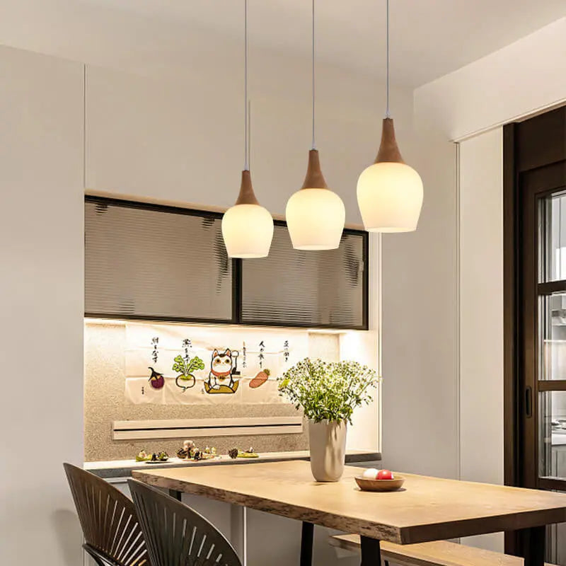 Nordic Solid Wood Glass White Bottle Island Light 1/3 Light Chandelier modern luxury lighting fixture