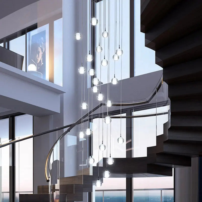 Modern Luxury Staircase Crystal Orb Ball Shade LED Loft Chandelier Lumendat