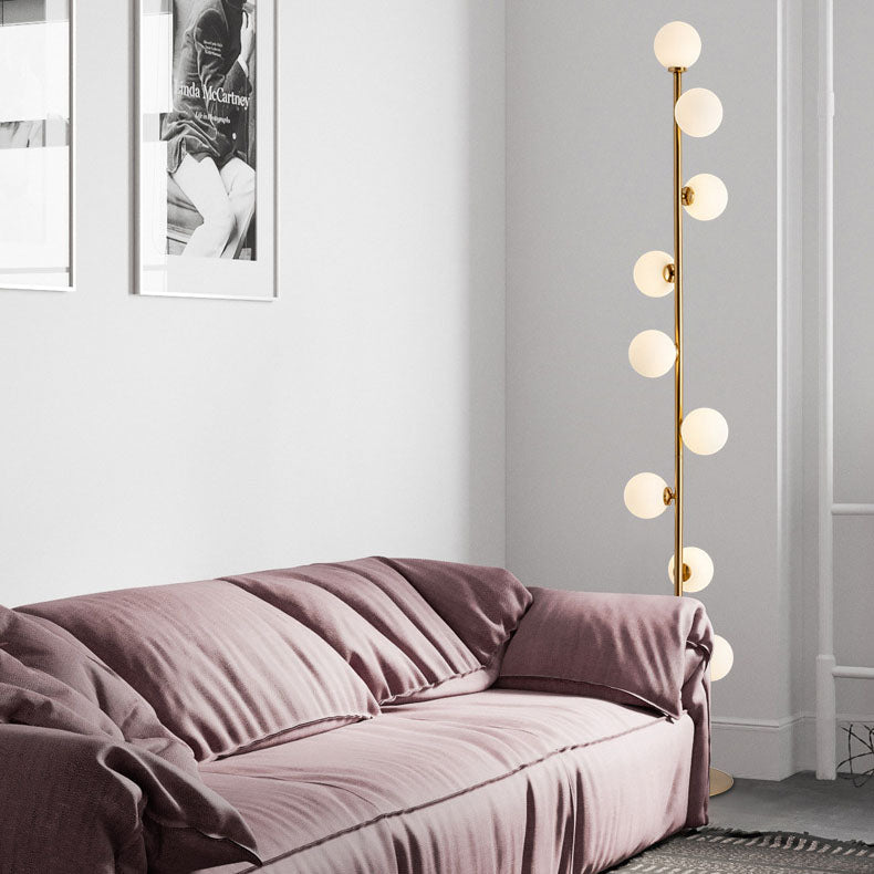 Contemporary Scandinavian Cylindrical Metal Glass 9-Light Standing Floor Lamp For Living Room Lumendat