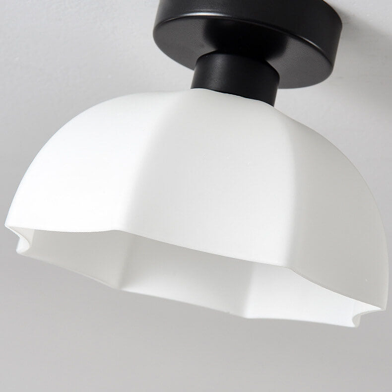 Scandinavian Modern Minimalist Iron Glass Ceramic Flower Diamond 1-Light Semi-Flush Mount Ceiling Light Lumendat