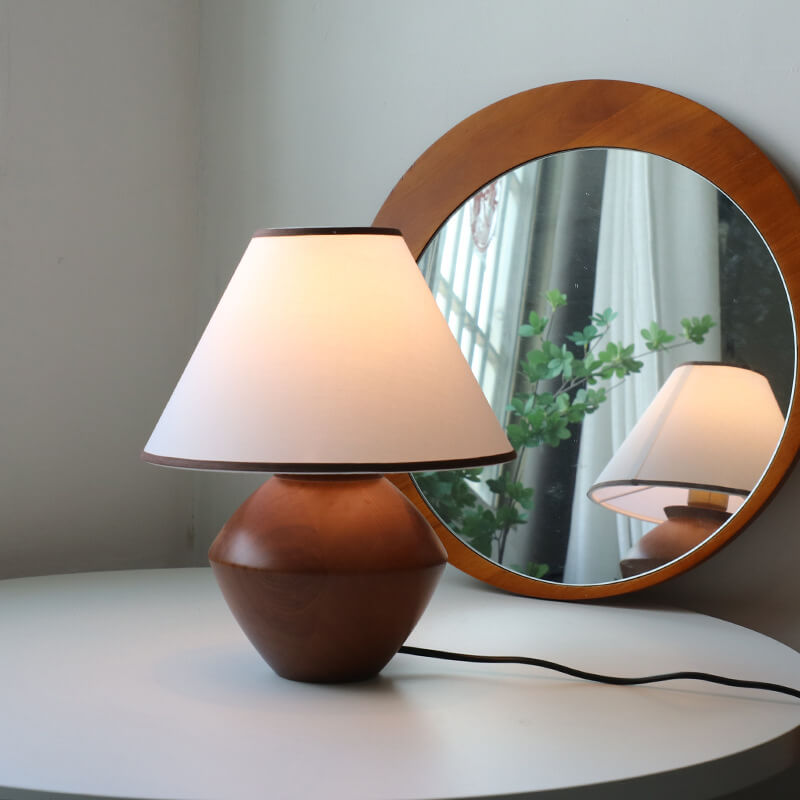 Japanese Wabi-sabi Vintage Solid Wood Fabric 1-Light Table Lamp Lumendat