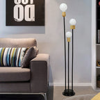 Industrial Retro Iron Black-Finished Frame Glass Ball 3-Light Standing Floor Lamp Lumendat