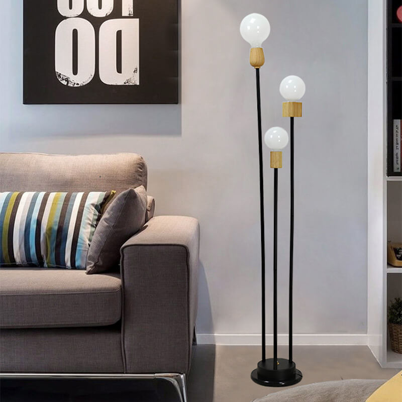 Industrial Retro Iron Black-Finished Frame Glass Ball 3-Light Standing Floor Lamp Lumendat