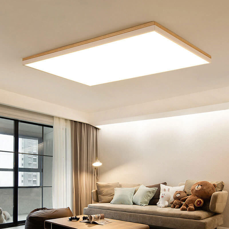 Modern Minimalist Solid Wood Acrylic Square Rectangle LED Flush Mount Ceiling Light for Living Room BulbSquare