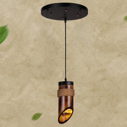 Rustic Vintage Hemp Rope Bamboo 1-light Pendant Light