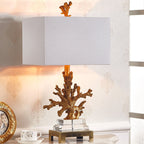 Modern Art Deco Linen Resin Crystal Coral Base 1-Light Table Lamp For Bedroom Lumendat