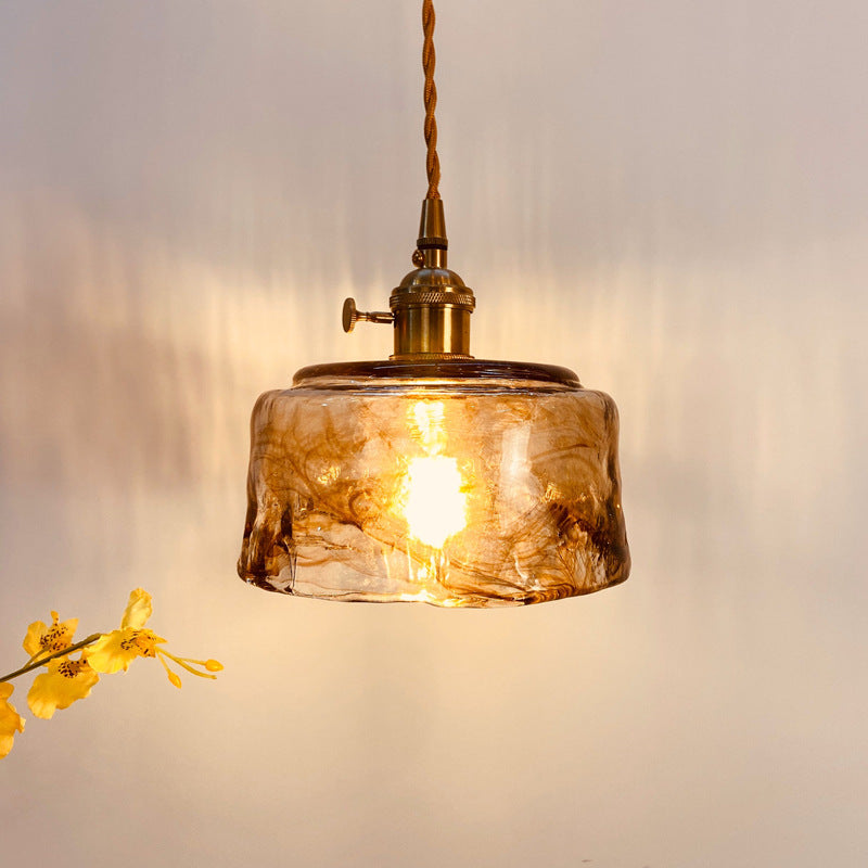 Traditional Vintage Amber Square Glass Brass 1-light Pendant Light for Living Room BulbSquare