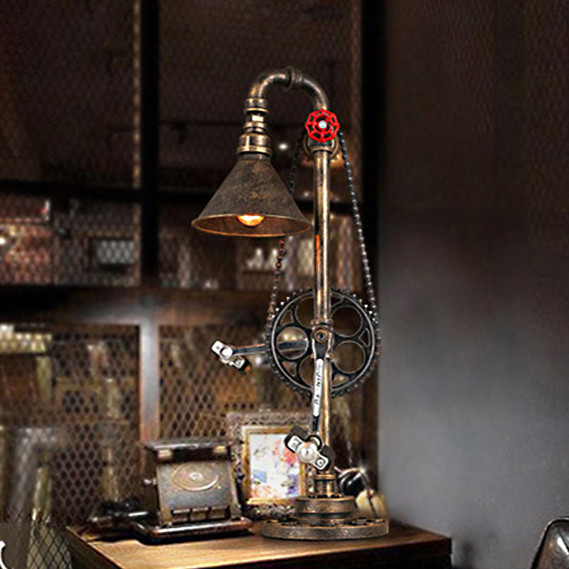 Industrial Vintage Iron Gear Plumbing Metal 1-Light Table Lamp Lumendat