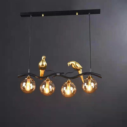 Contemporary Creative Resin Bird Glass Ball Shade 4-light Island Light Chandelier for Living Room