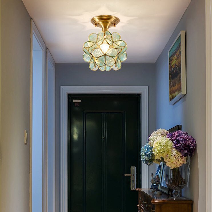 Modern Art Deco Petal Bubble Glass Shade Brass Frame 1-Light Semi-Flush Mount Ceiling Light For Living Room Lumendat