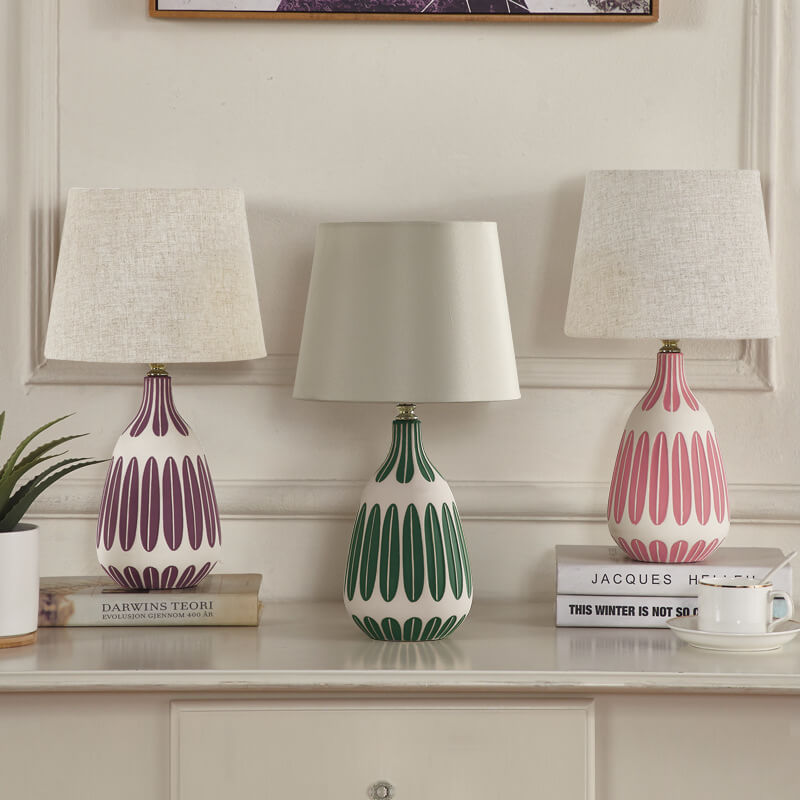 Nordic Vertical Pattern Ceramic Fabric 1-Light Table Lamp Lumendat