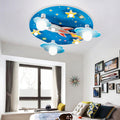 Lumendat Modern Art Deco Kids Wood Plastic Round Rocket Starry Sky LED Flush Mount Ceiling Light For Bedroom Lumendat